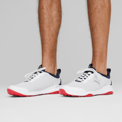 PUMA Fusion Pro Golf Shoes - Puma White/Puma Navy/For All Time Red -All Wedges Shop 377041 06 mod01