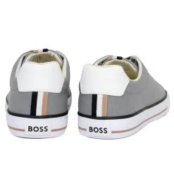 BOSS Aiden Canvas Trainers - Silver -All Wedges Shop hugobossAW22 Aiden20tenn20silver 3