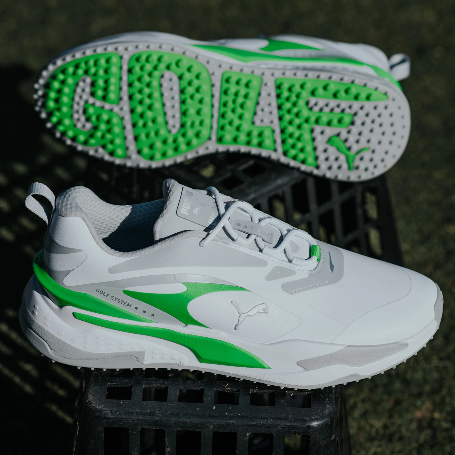 PUMA GS-FAST Golf Shoes - Puma White/Flat Light Gray/Puma Green 7 PUMA GS-FAST Golf Shoes - Puma White/Flat Light Gray/Puma Green - Image 5