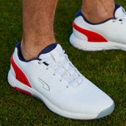 PUMA ALPHACAT Nitro Golf Shoes - Puma White/For All Time Red/Puma Navy -All Wedges Shop puma alphacatnitro whiterednavy 1