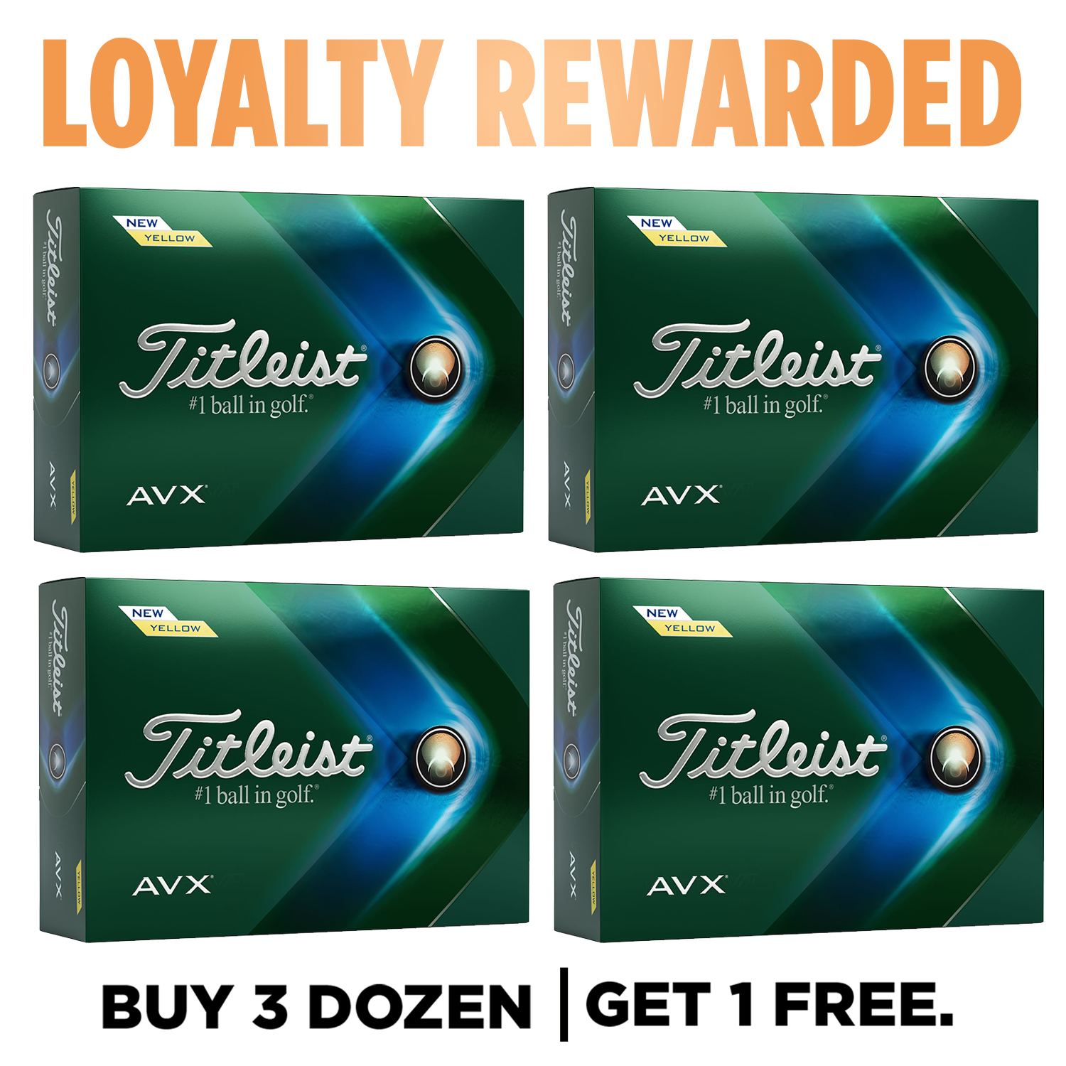 Titleist AVX Golf Balls - 4 For 3 (with Personalisation) - Yellow / 4 Dozen 3 Titleist AVX Golf Balls - 4 For 3 (with Personalisation) - Yellow / 4 Dozen